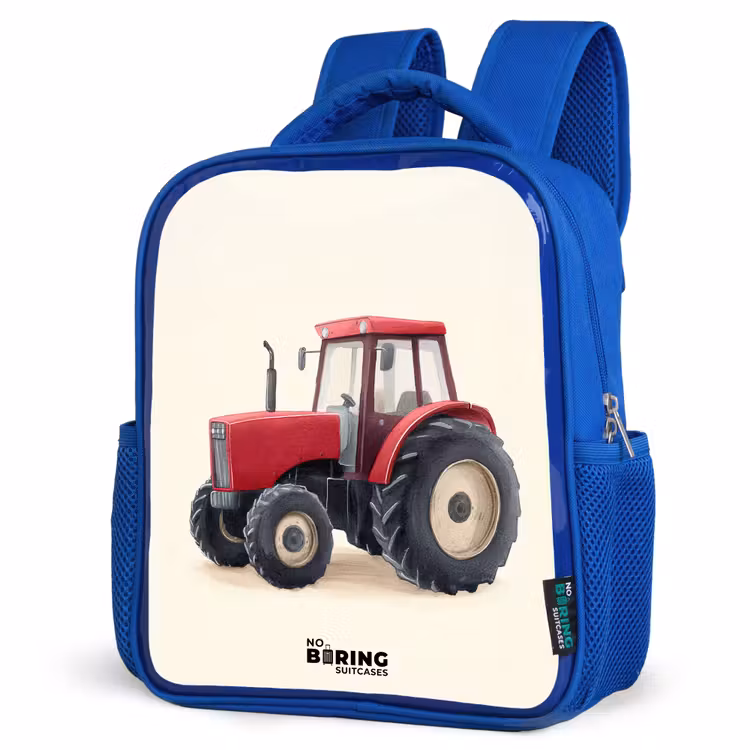 Kids backpack - Blue - Tractor - Signed - Red — 3