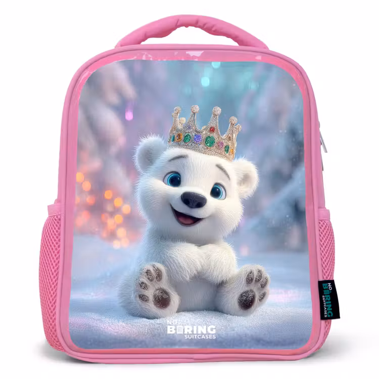 Kids backpack - Pink - Polar bear - Crown - Winter — 1
