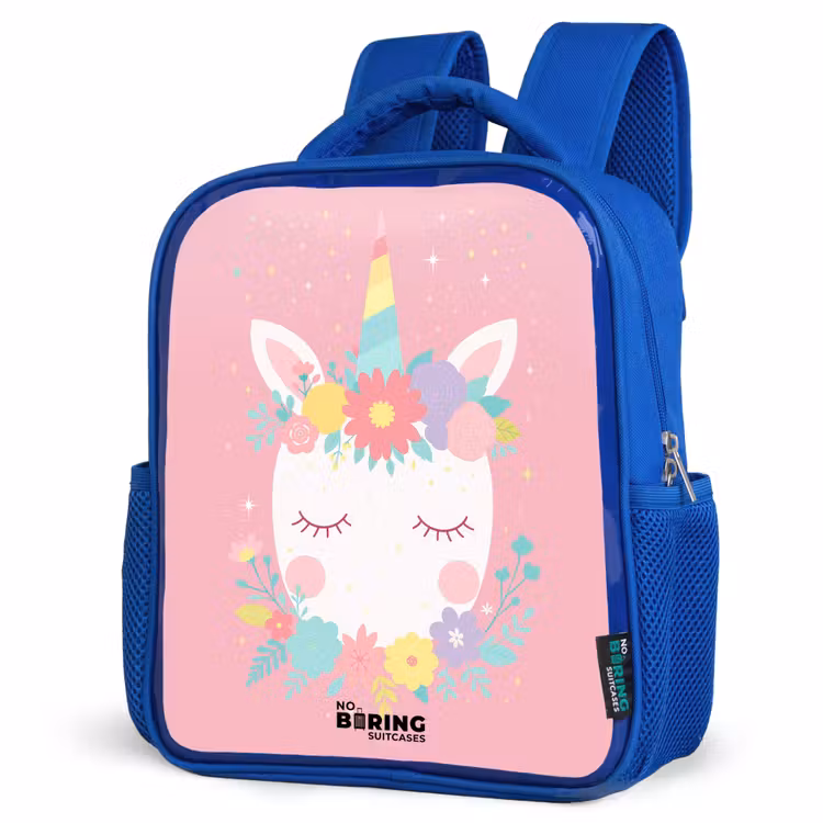 Kids backpack - Blue - Unicorn - Flowers - Pink — 3