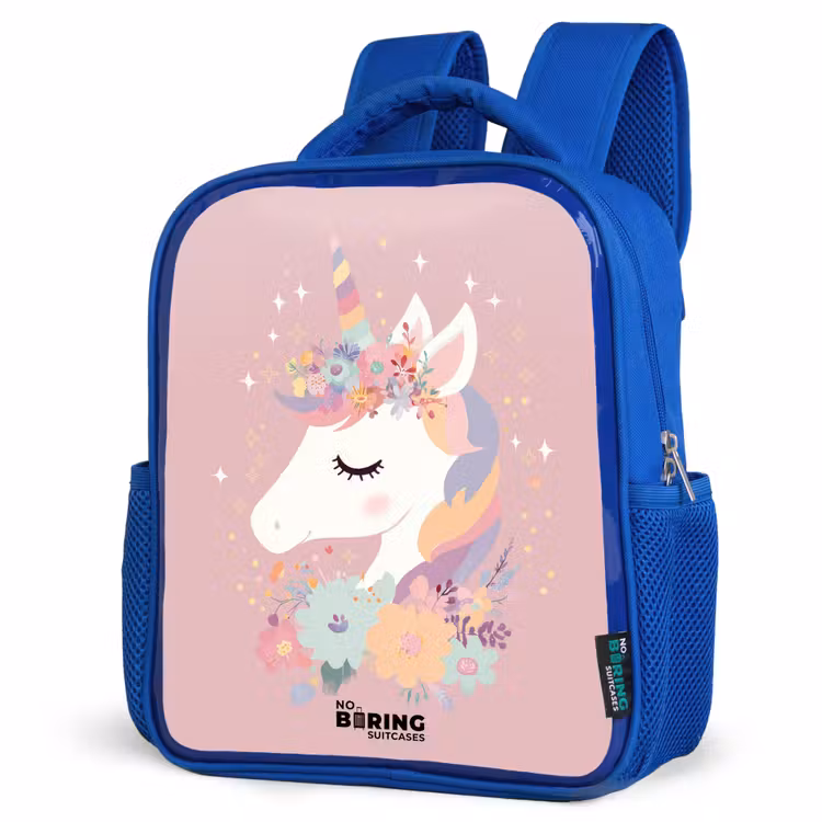 Kids backpack - Blue - Unicorn - Pink - Flowers — 3