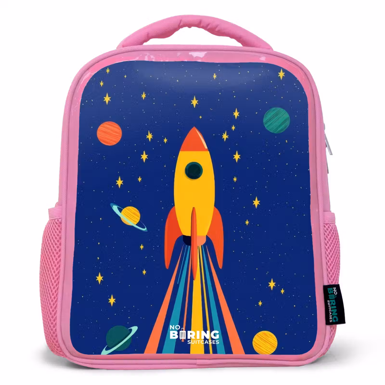 Kids backpack - Pink - Rocket - Stars - Planet - Space — 1