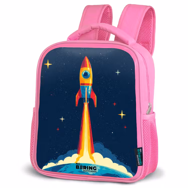 Kids backpack - Pink - Planet - Rocket - Stars - Dark blue — 4