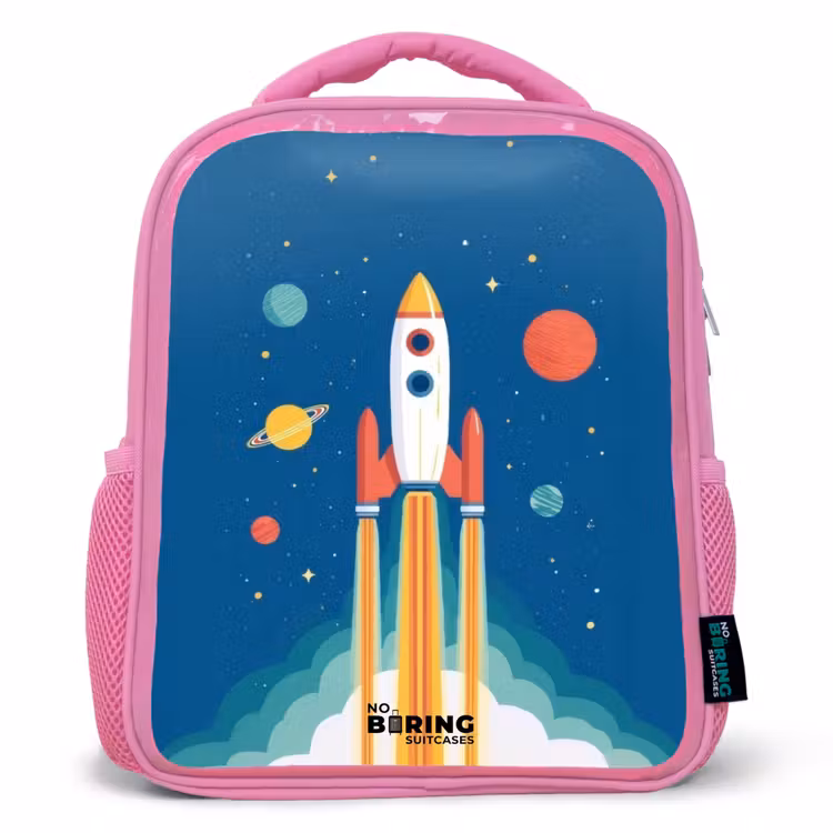 Kids backpack - Pink - Rocket - Planet - Stars - Multicolored — 1