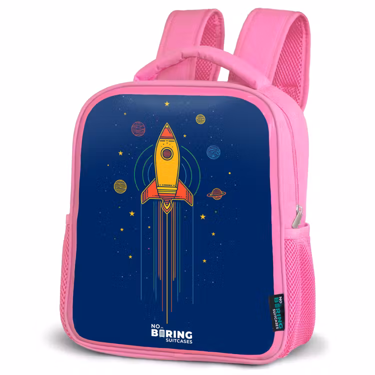 Kids backpack - Pink - Rocket - Planets - Stars — 4