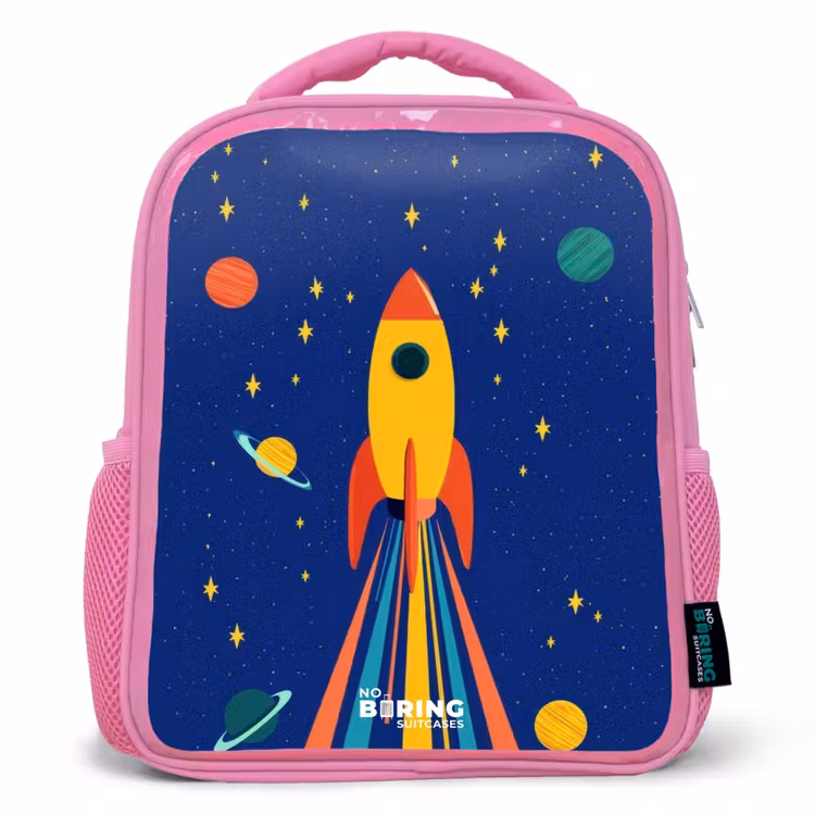 Kids backpack - Pink - Rocket - Stars - Planet - Space — 1