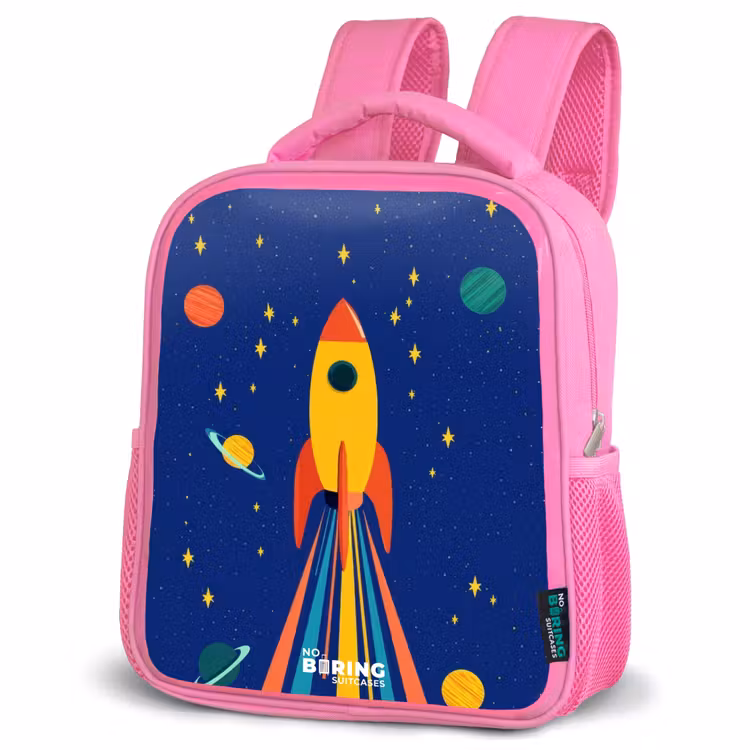 Kids backpack - Pink - Rocket - Stars - Planet - Space — 4