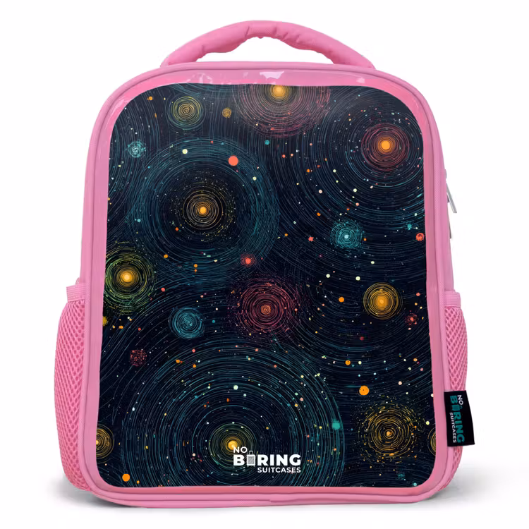 Kids backpack - Pink - Stars - Planets - Colorful — 1