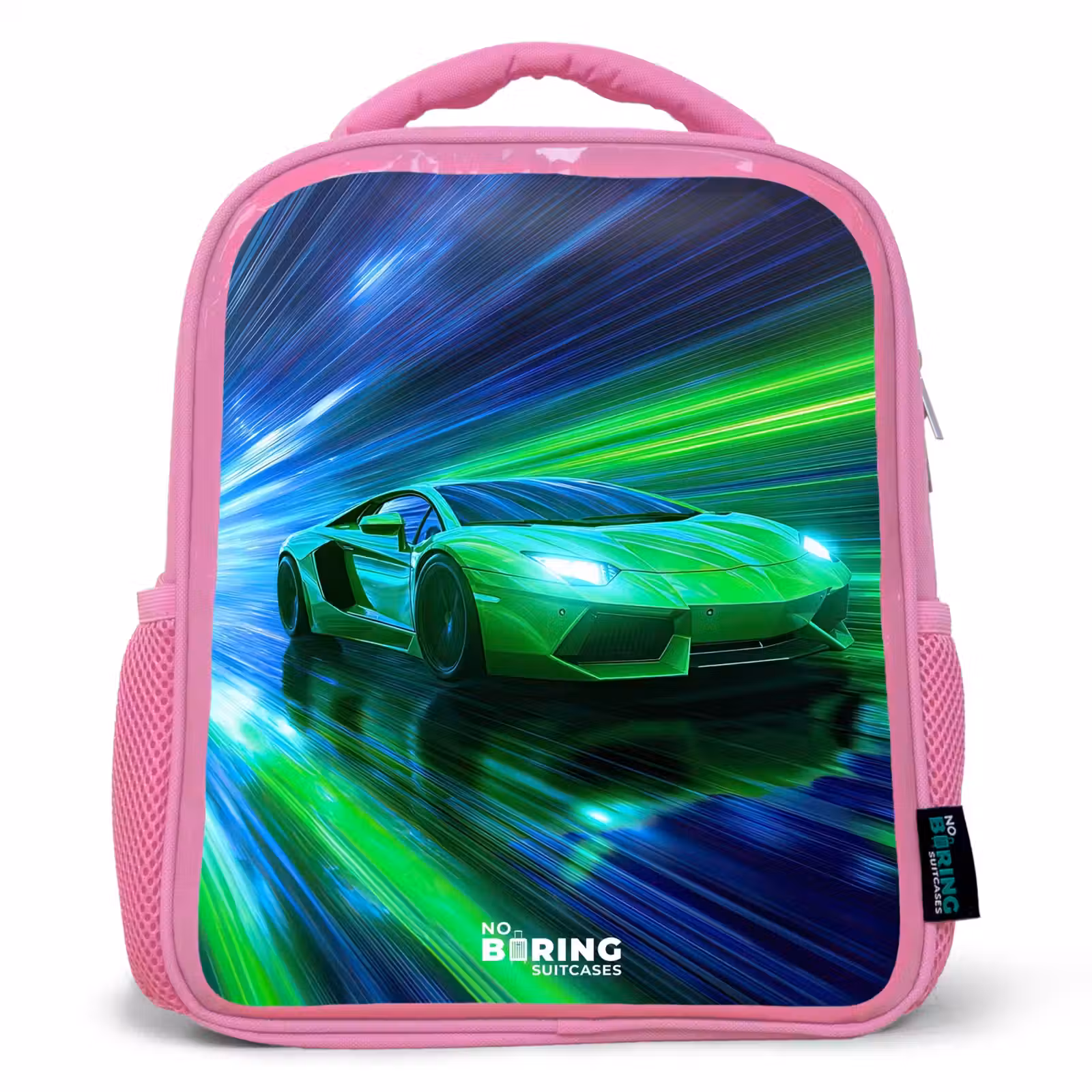 Kids backpack - Pink - Race car - Bright green - Beams of light - Speed — 1