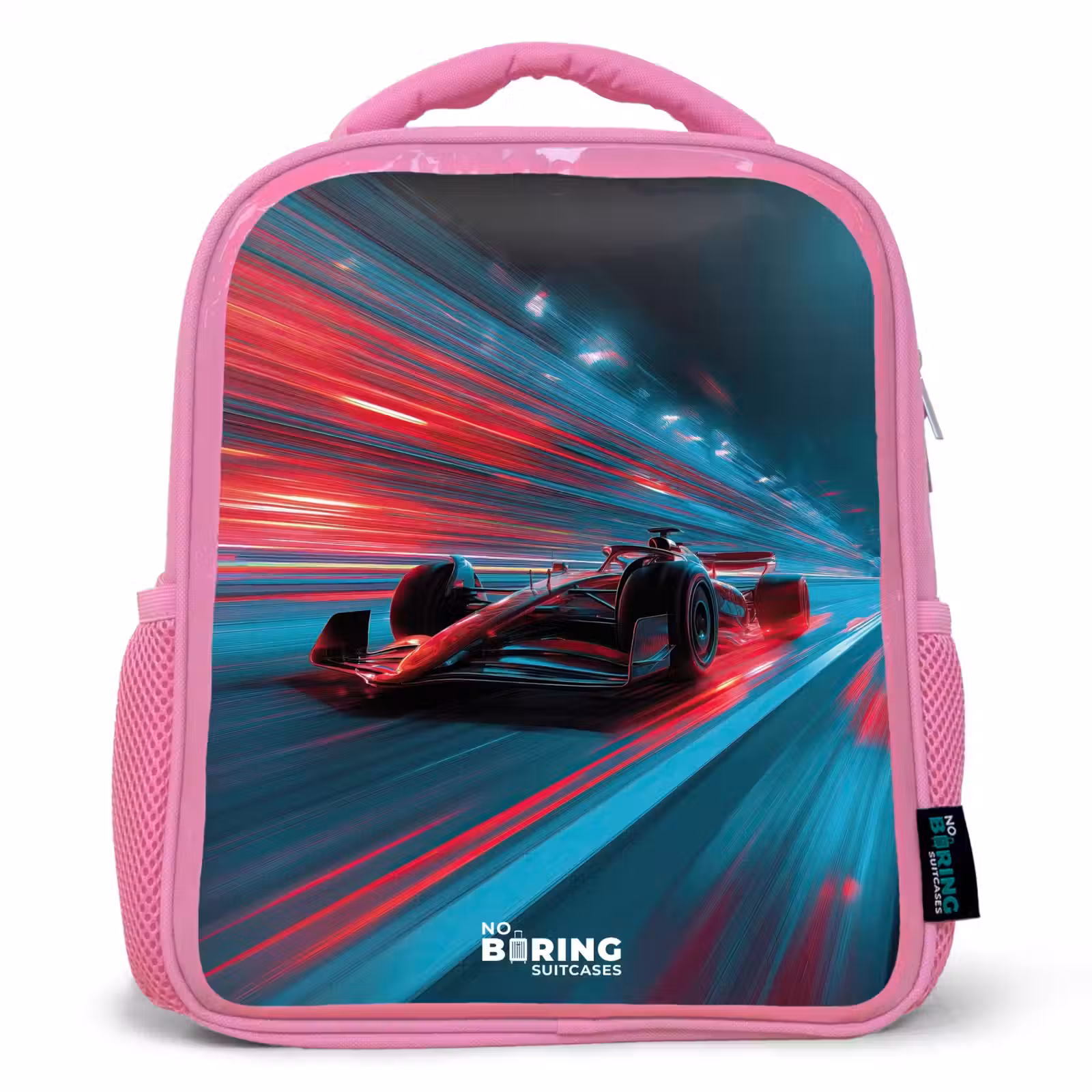 Kids backpack - Pink - Race car - Track - Neon - Lighting — 1
