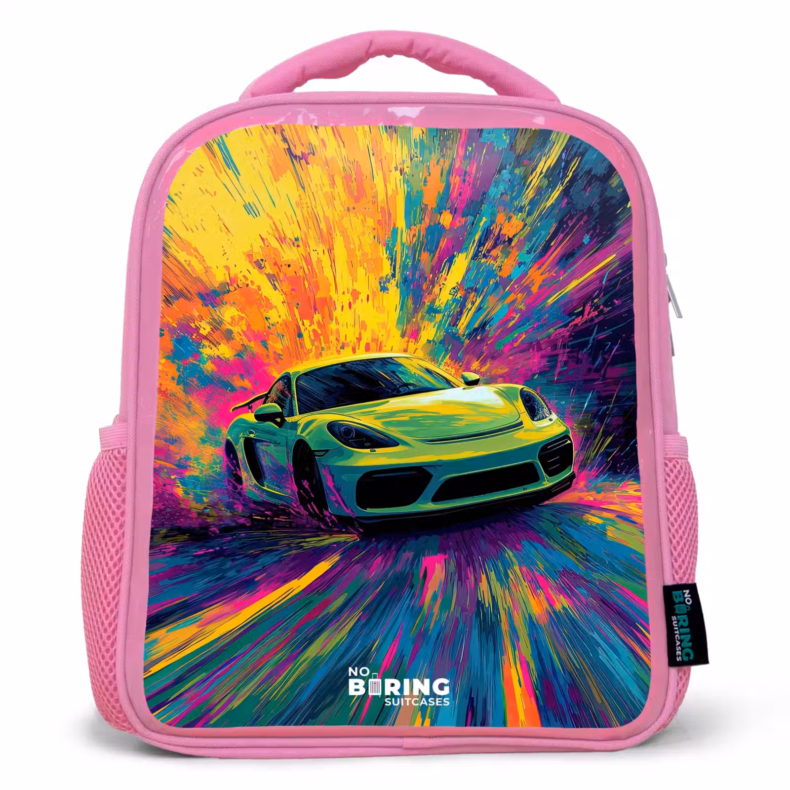 Kids backpack - Pink - Sports car - Explosion - Colorful - Paint stripes — 1