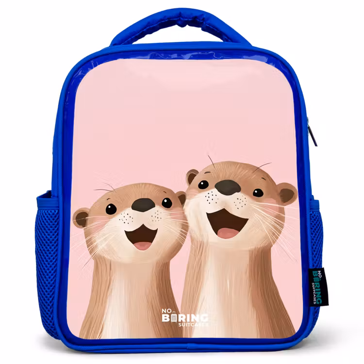 Kids backpack - Blue - Otters - Laughter - Pink - Illustration — 1