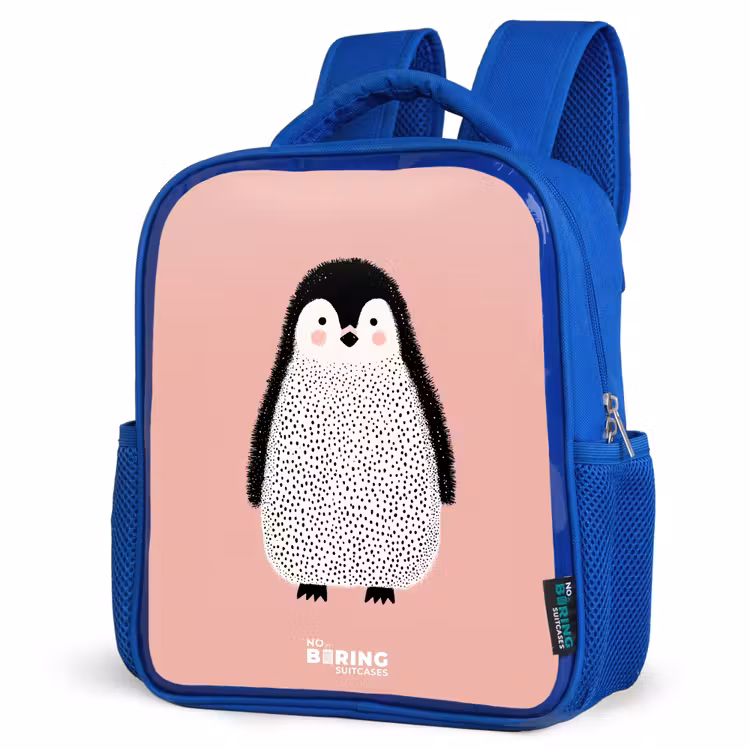 Kids backpack - Blue - Penguin - Dots - Pink - Minimalist — 3