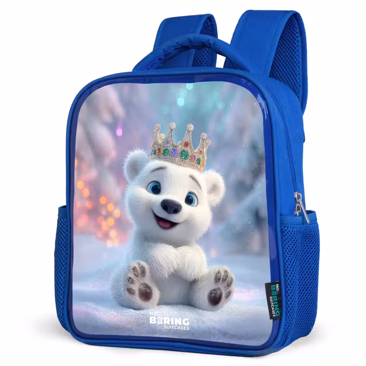 Kids backpack - Blue - Polar bear - Crown - Winter — 3