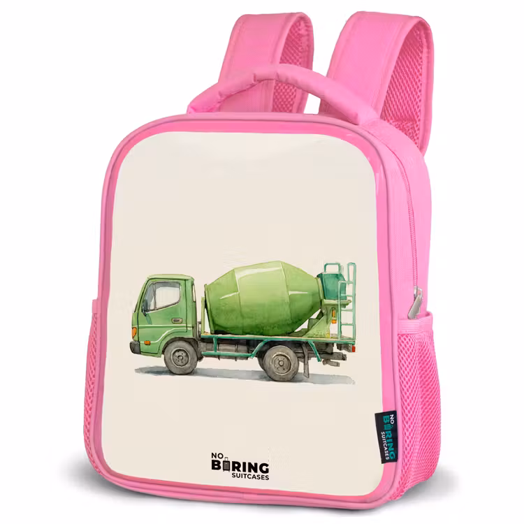 Kids backpack - Pink - Concrete mixer - Signed - Green — 4