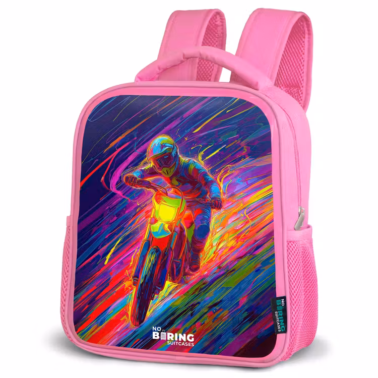Kids backpack - Pink - Cross bike - Neon colors - Lines - Helmet — 4