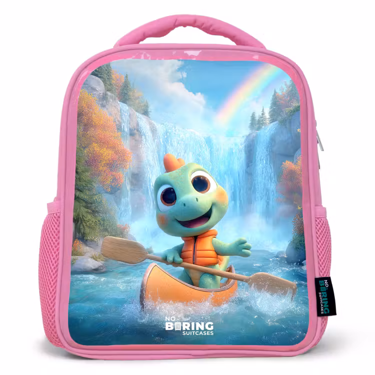 Kids backpack - Pink - Dino - Nature - Waterfall — 1