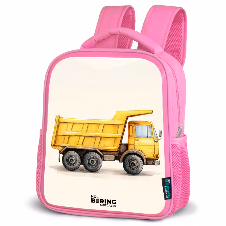 Kids backpack - Pink - Dump truck - Signed - Yellow — 4