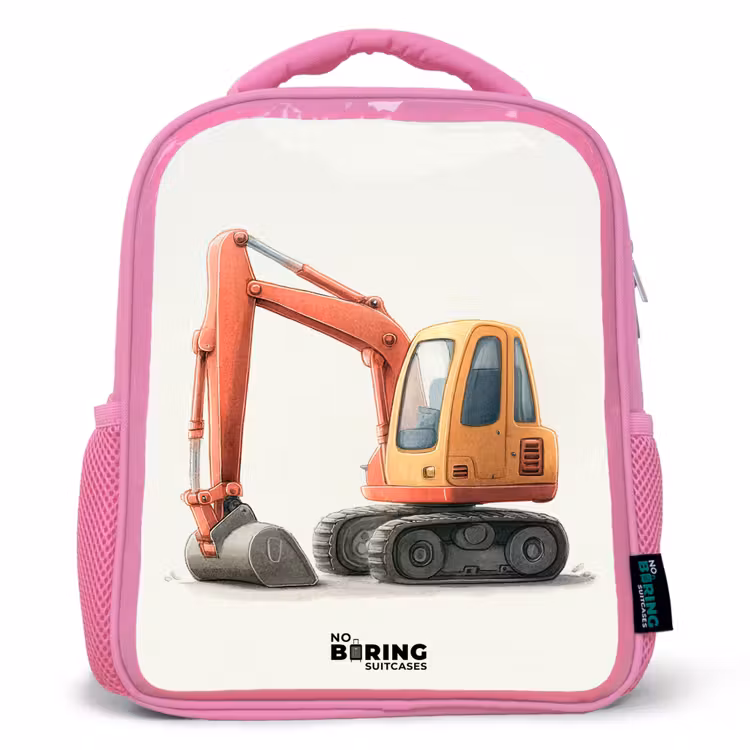 Kids backpack - Pink - Excavator - Signed - Orange — 1