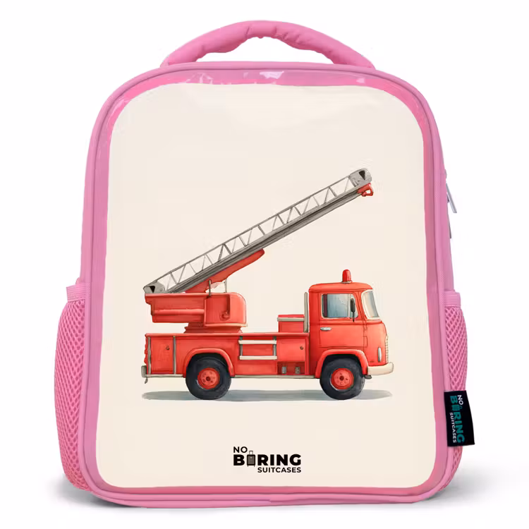 Kids backpack - Pink - Fire truck - Signed - Red — 1