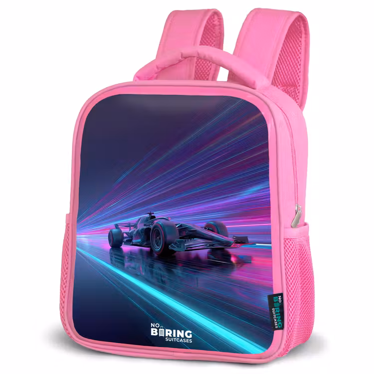 Kids backpack - Pink - Neon - Race car - Light stripes - Purple — 4