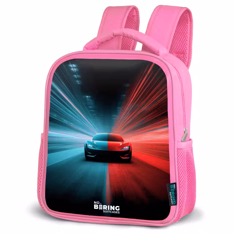Kids backpack - Pink - Sports car - Beams of light - Neon - Blue — 4