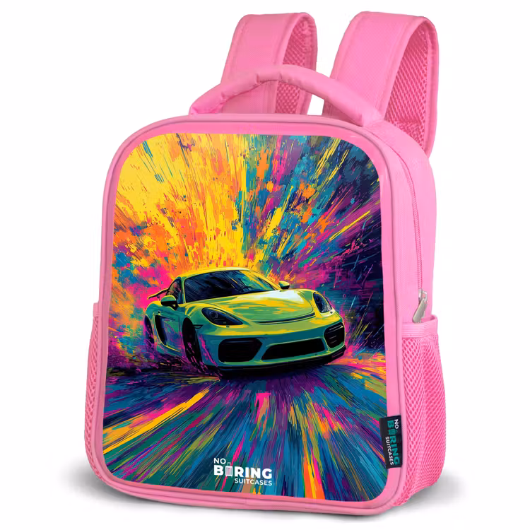 Kids backpack - Pink - Sports car - Explosion - Colorful - Paint stripes — 4