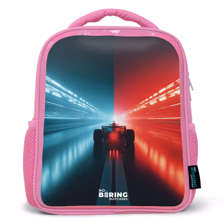 Kids backpack - Pink - Track - Race car - Neon - Red — 1