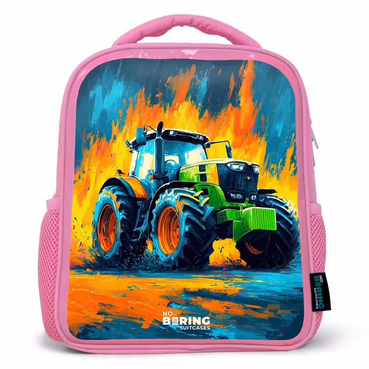 Kids backpack - Pink - Tractor - Green - Abstract - Brush strokes — 1