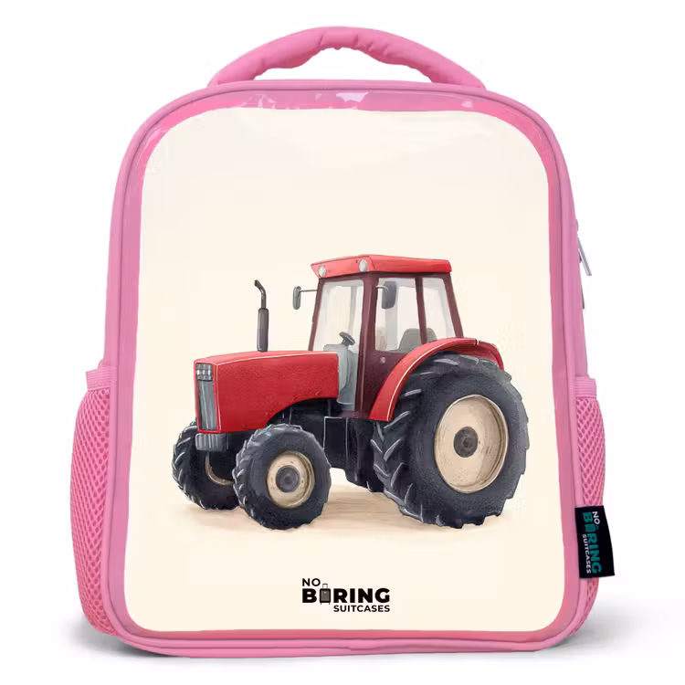 Kids backpack - Pink - Tractor - Signed - Red — 1