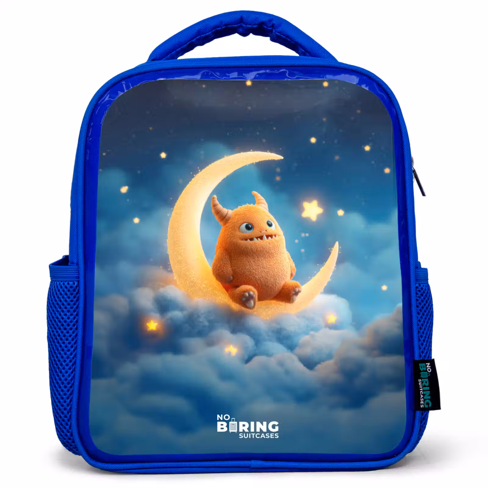 Kids backpack - Blue - Orange monster on crescent moon — 1