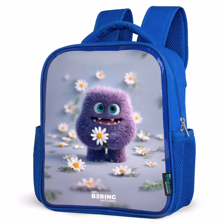 Kids backpack - Blue - Purple Fluffy Friend with Daisy — 3