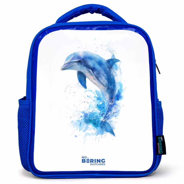 Kids backpack - Blue - Jumping blue dolphin — 1