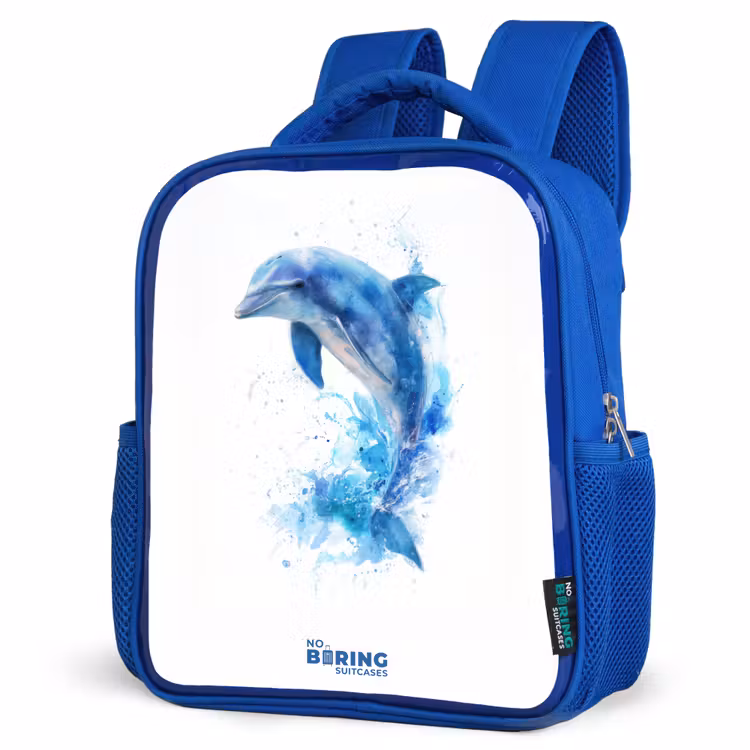 Kids backpack - Blue - Jumping blue dolphin — 3