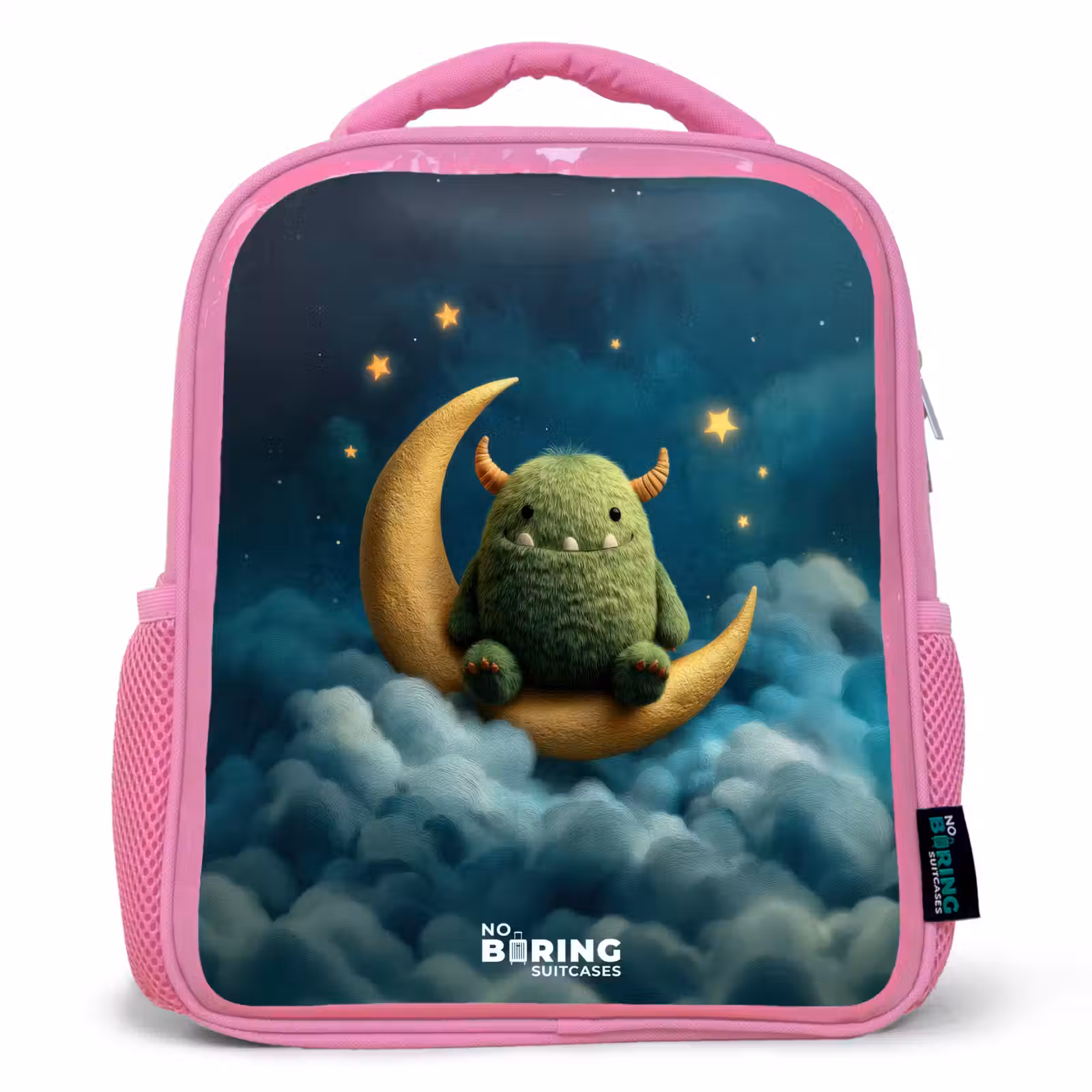 Kids backpack - Pink - Green monster on crescent moon — 1