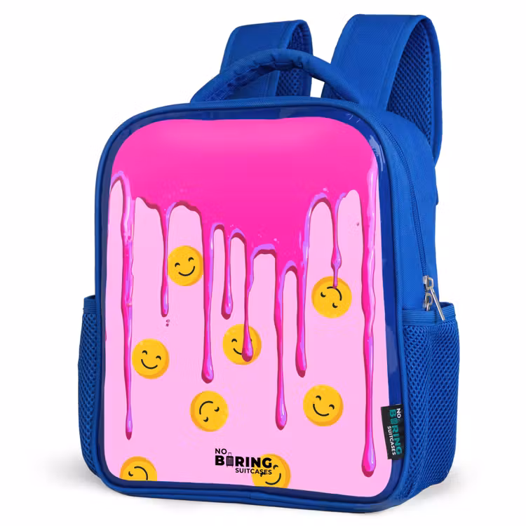 Kids backpack - Blue - Paint - Smiley face - Pink — 3