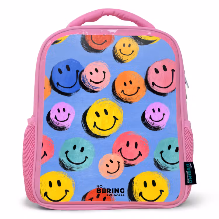 Kids backpack - Pink - A playful and artistic pattern of colorful smileys — 1