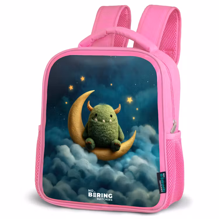 Kids backpack - Pink - Green monster on crescent moon — 4