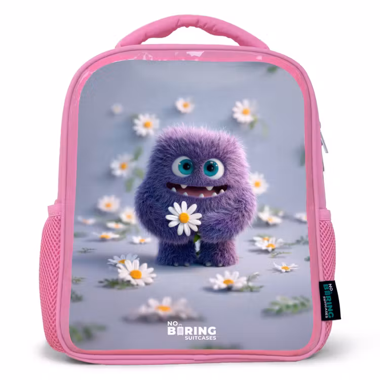 Kids backpack - Pink - Purple Fluffy Friend with Daisy — 1