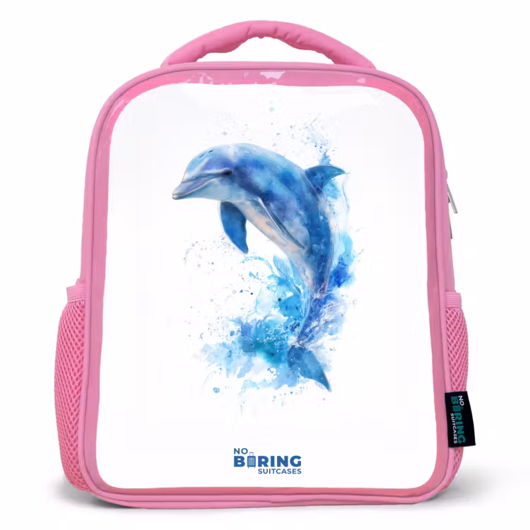 Kids backpack - Pink - Jumping blue dolphin — 1