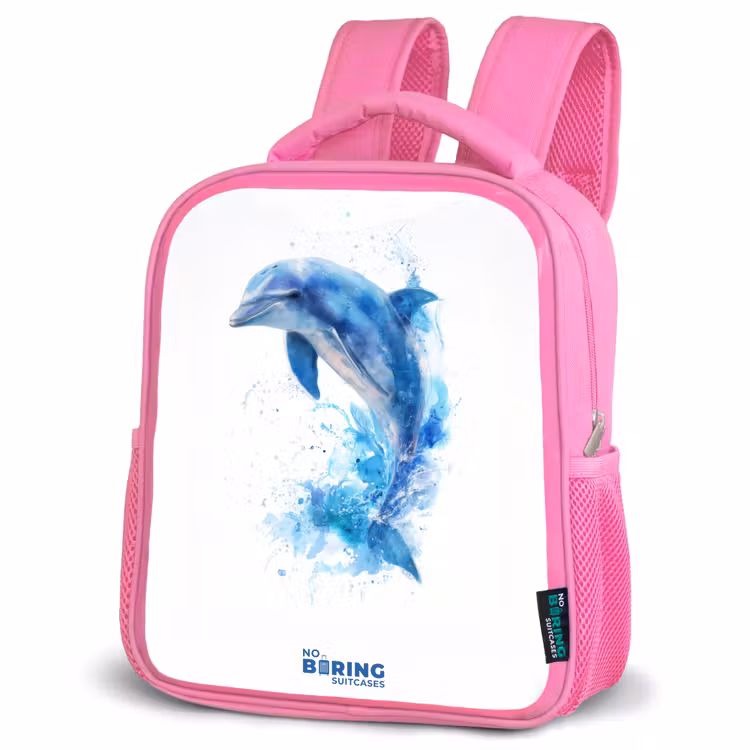 Kids backpack - Pink - Jumping blue dolphin — 4