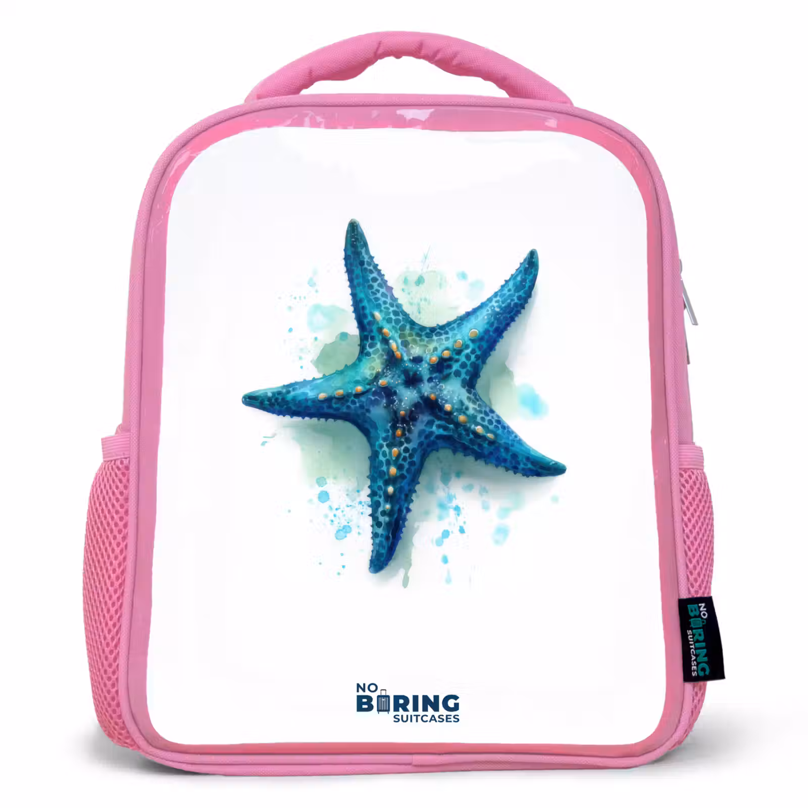 Kids backpack - Pink - Blue Starfish on White Background — 1