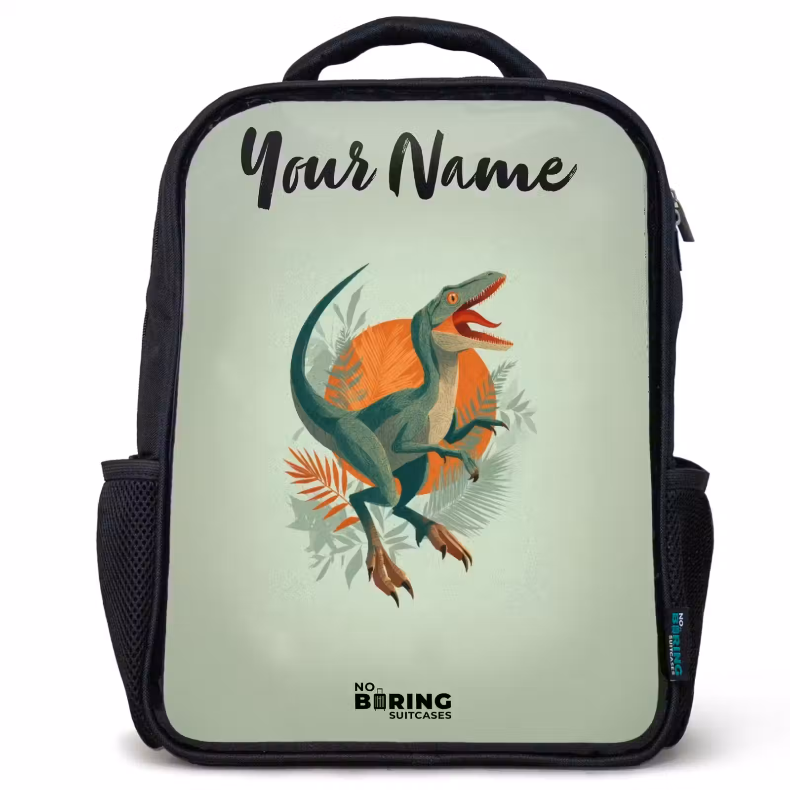 Kids backpack with name - Black - Animal - Dino - Nature — 1