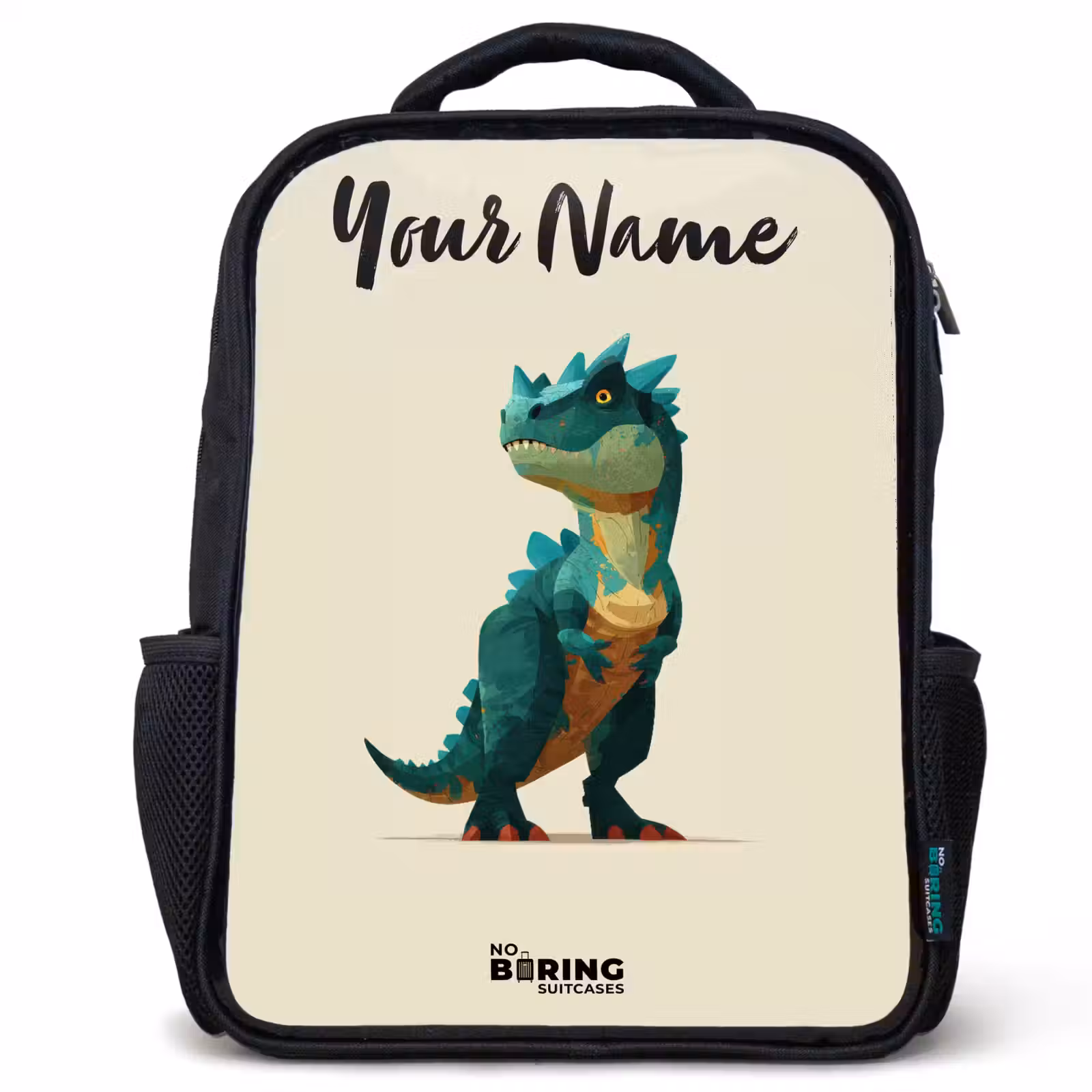 Kids backpack with name - Black - Dino - Animal - Green — 1