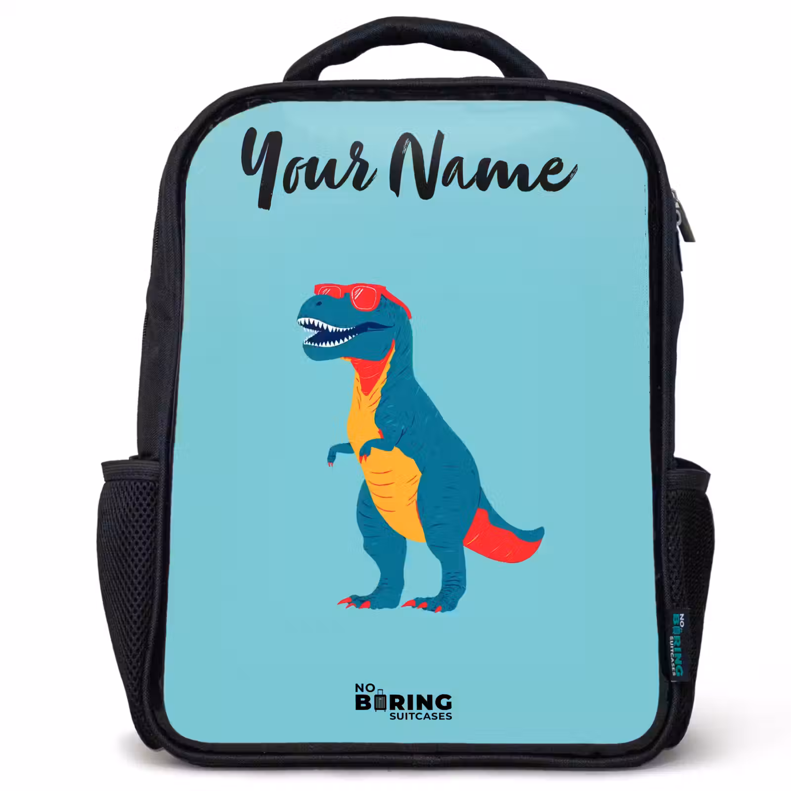 Kids backpack with name - Black - Dino - Animal - Sunglasses — 1