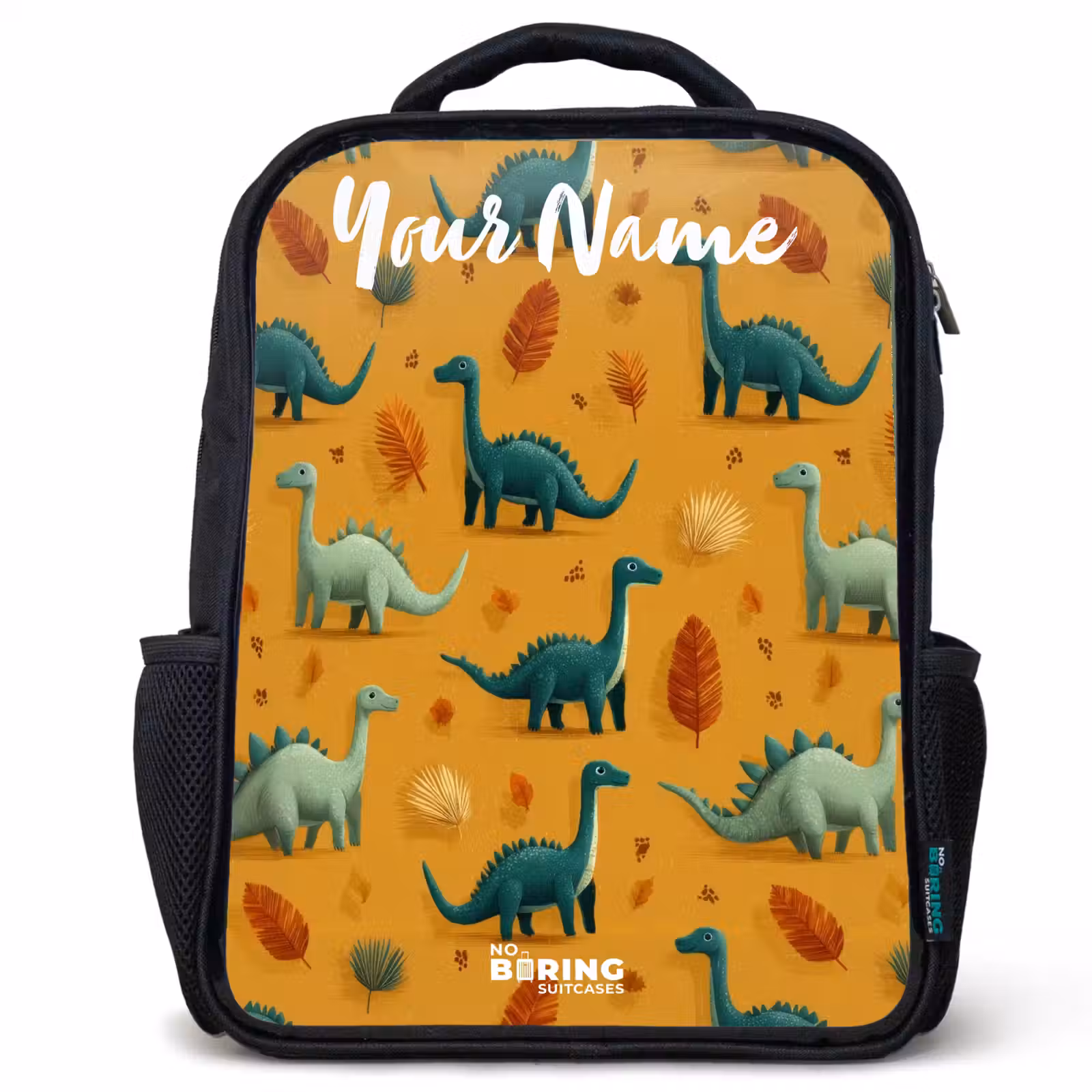 Kids backpack with name - Black - Dino - Animals - Pattern — 1