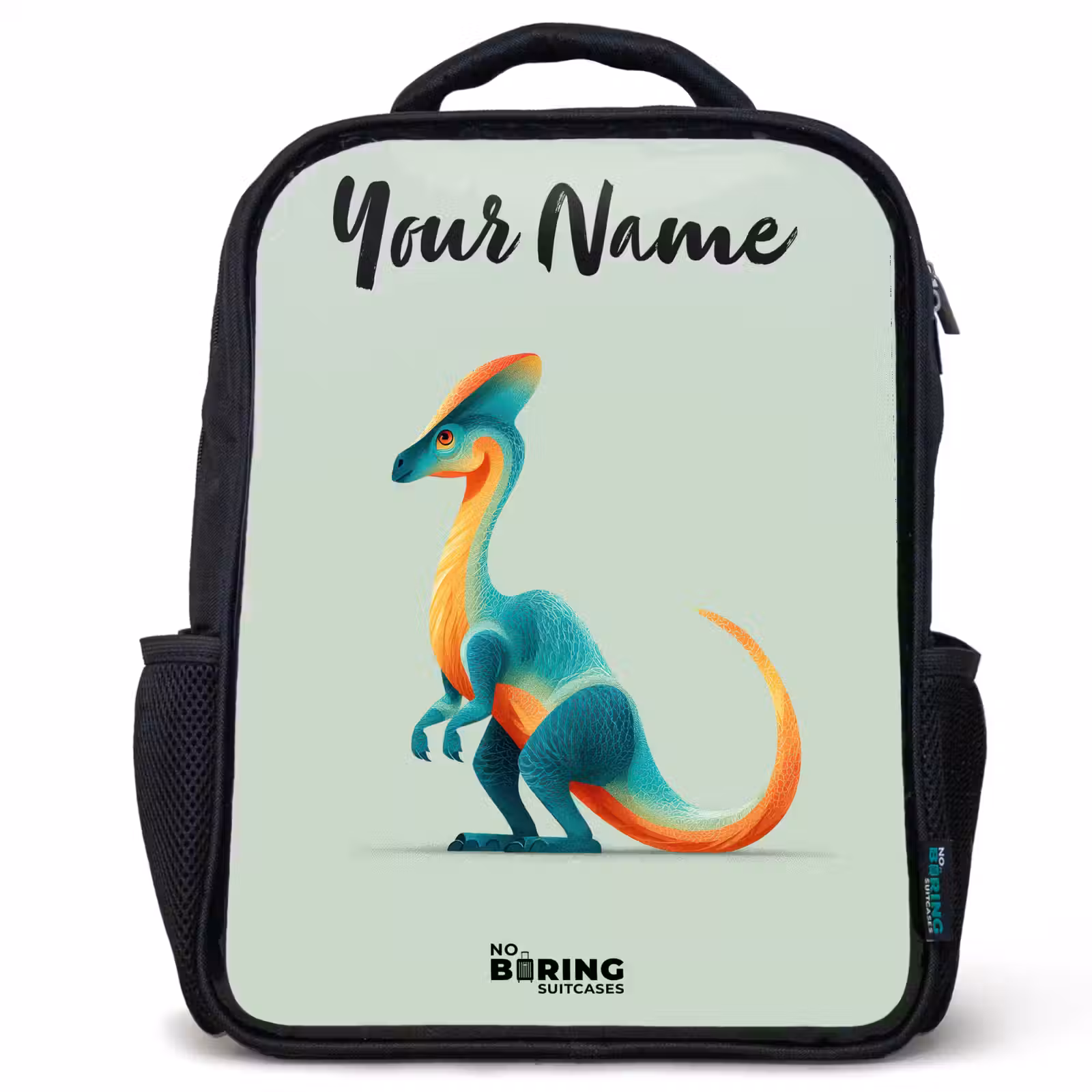 Kids backpack with name - Black - Dino - Blue - Animal — 1