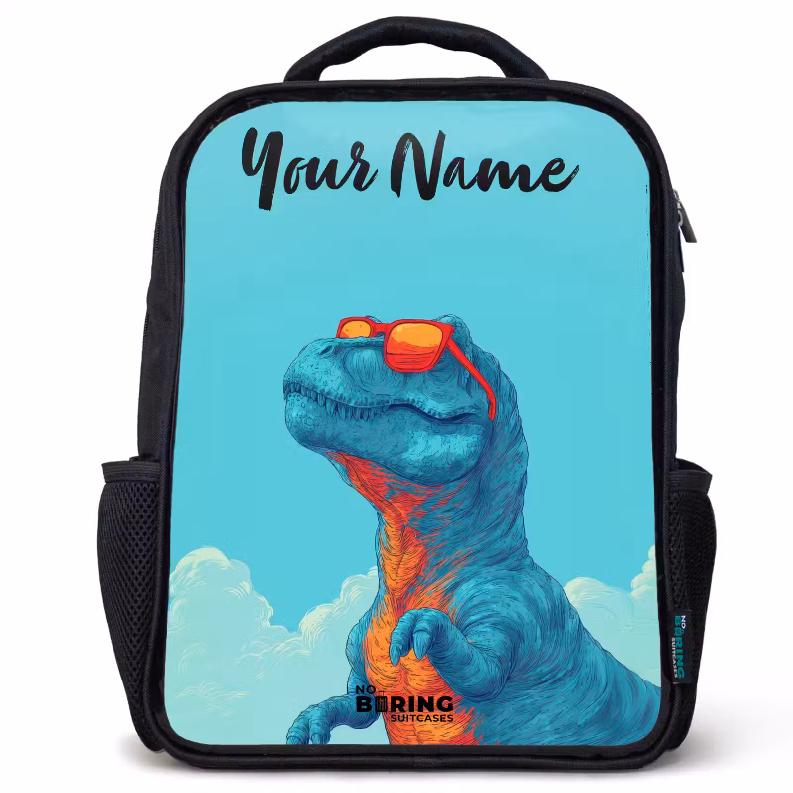 Kids backpack with name - Black - Dino - Sunglasses - Blue — 1