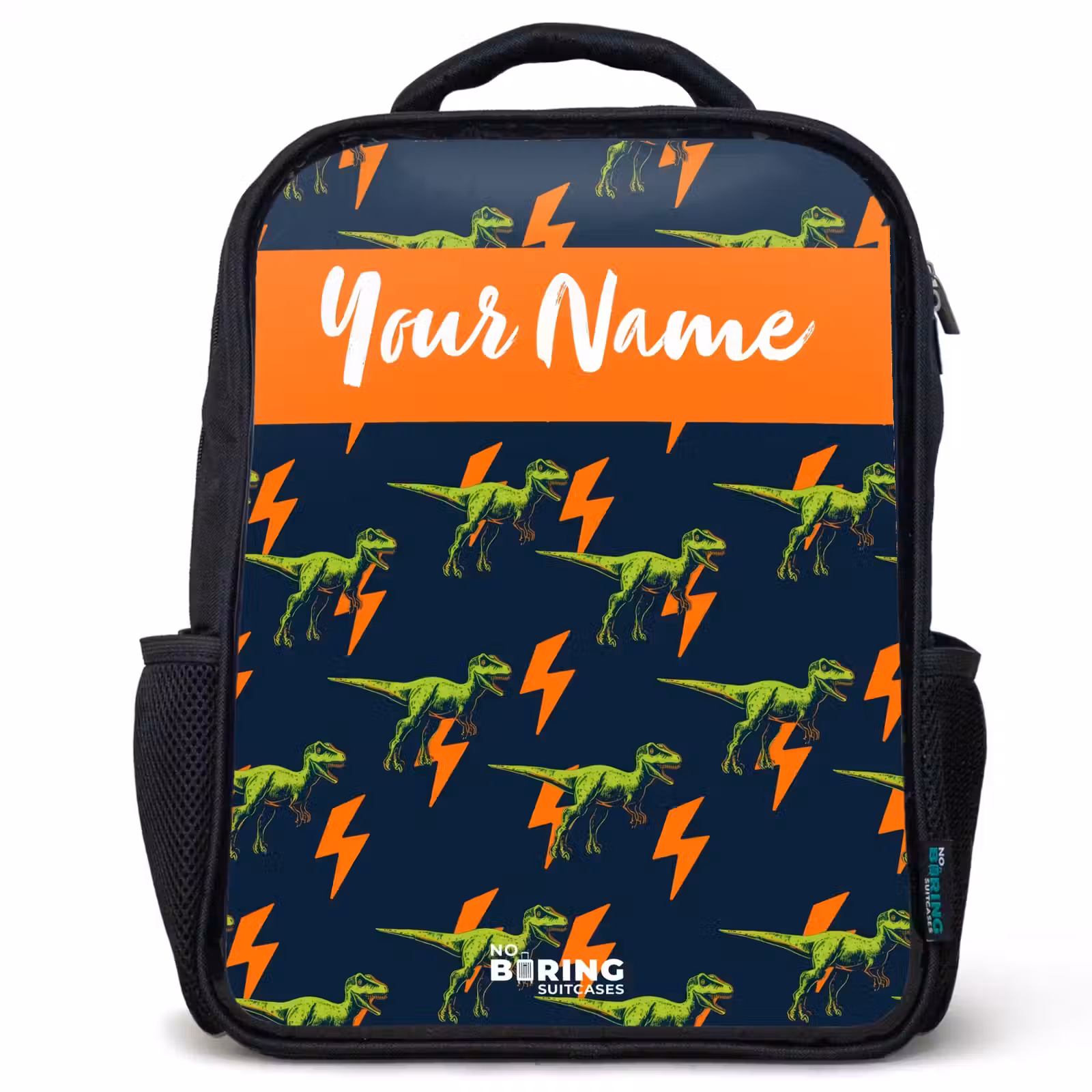 Kids backpack with name - Black - Dinos - Lightning - Animals - Blue — 1