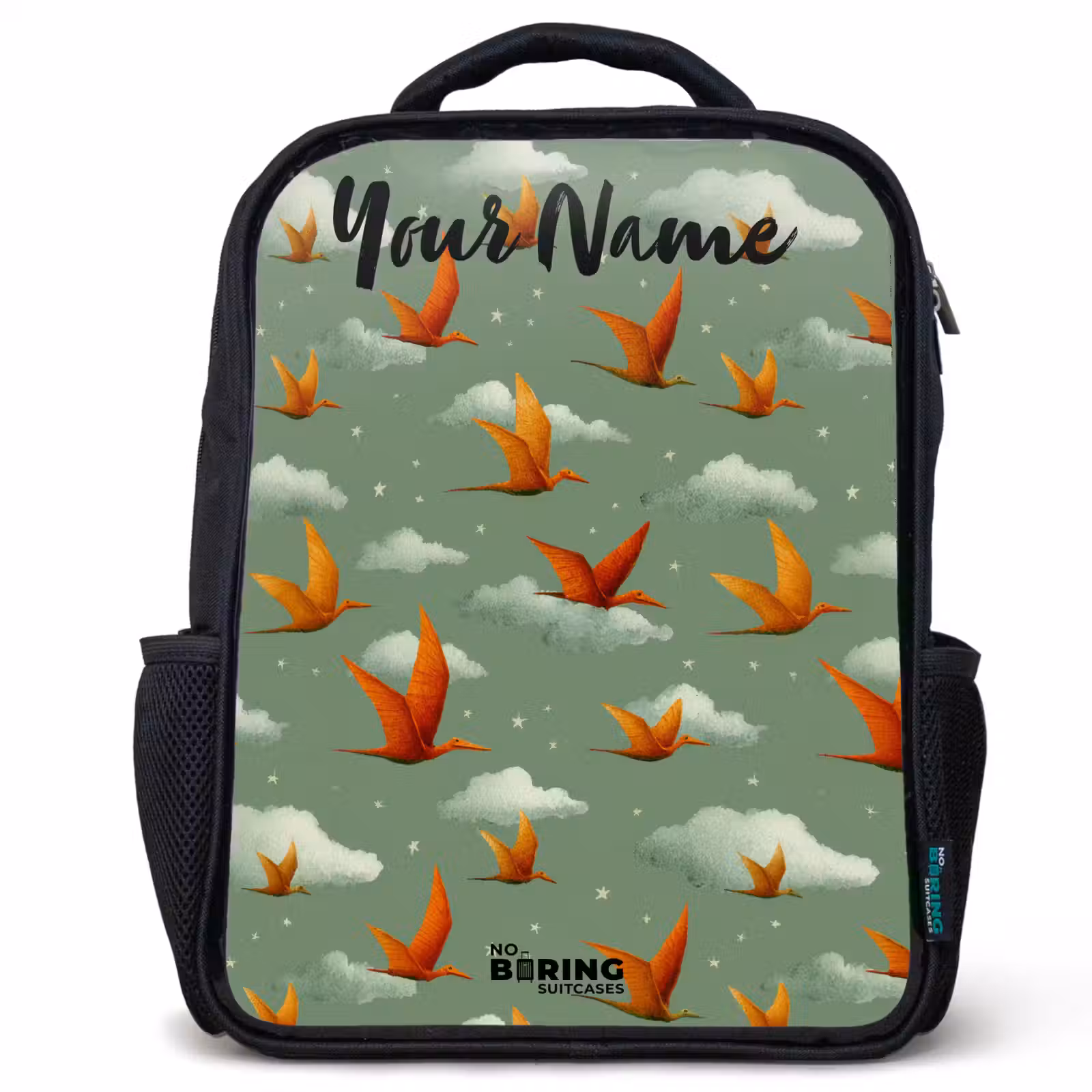 Kids backpack with name - Black - Pattern - Dino - Pterosaurs — 1