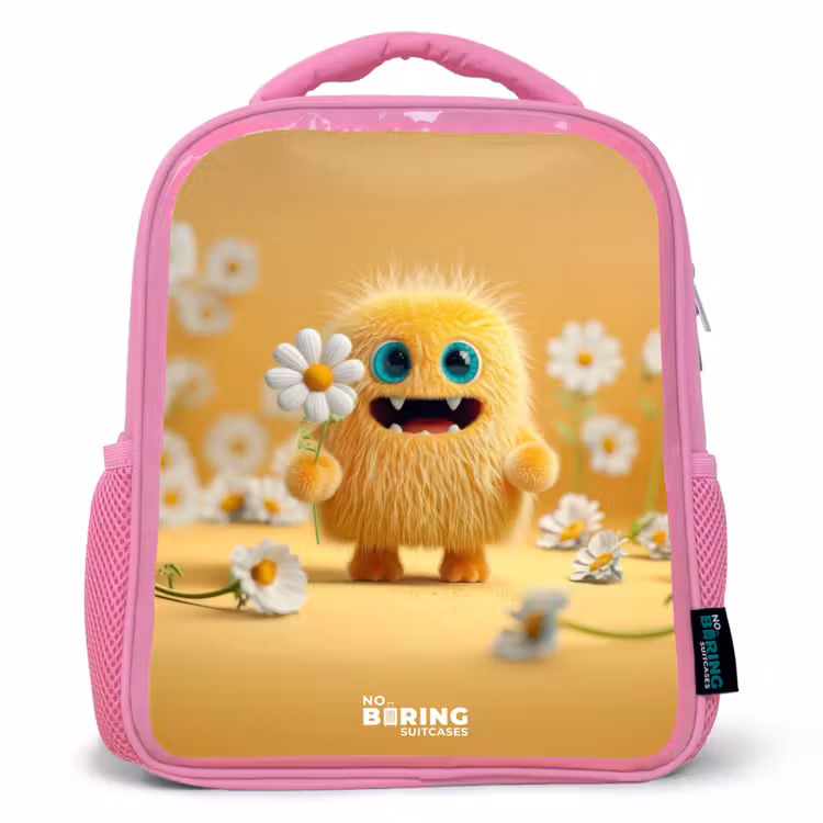 Kids backpack - Pink - Monster - Creature - Flower - Yellow — 1